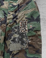 Shorts cargo camouflage pour hommes, style Boro patchwork, avec patchs Sashiko cousus main et strass, coupe large