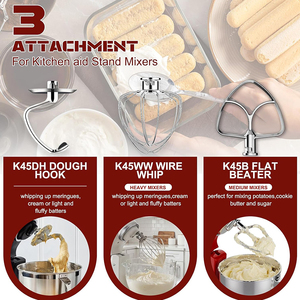 Kit d'accessoires pour batteur mélangeur alimentaire en gros, 3 pièces, en acier inoxydable : crochet pétrisseur, batteur <span class=keywords><strong>plat</strong></span>, <span class=keywords><strong>fouet</strong></span> à 6 fils pour batteur <span class=keywords><strong>Kitchenaid</strong></span> - Product Image 3
