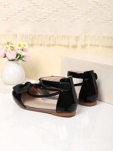 Chaussures plates à nœud transparentes et en cuir verni noir pour filles, vente en gros - Product Image 4
