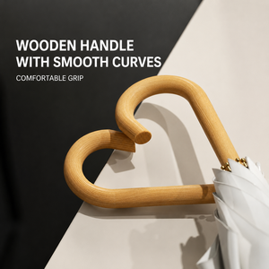 Parapluie droit de 23 pouces au design esthétique minimaliste et mignon, avec logo personnalisé, pour le soleil et la pluie, protection UV UPF 50+, avec poignée en bois en forme de J - Product Image 3