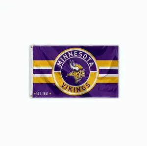 Hochwertiges individuelles 3 x 5 Fuß Minnesota Vikings Patch Button Kreis Logo Banner Flagge