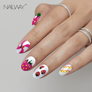 Nailway Fashion - <span class=keywords><strong>Uñas</strong></span> Postizas de <span class=keywords><strong>Color</strong></span> <span class=keywords><strong>Rosa</strong></span> con Diseño de Fresa, Forma Ovalada, 30 Piezas, 15 Tamaños, <span class=keywords><strong>Uñas</strong></span> Artificiales al por Mayor, <span class=keywords><strong>Uñas</strong></span> Adhesivas - Product Image 2