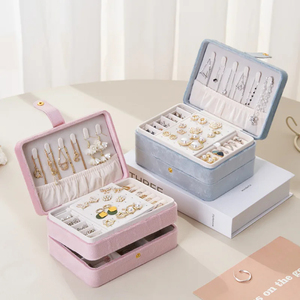 Caja Organizadora de Joyas de Terciopelo de Gran Capacidad, Portátil, de PU, para Viajes, Exhibición de Aretes, Collares y Anillos, Empaque Exquisito - Product Image 1