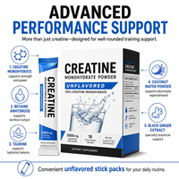 Créatine monohydrate en poudre testée en laboratoire, 5g par sachet, pure, sans arôme, complément alimentaire pour soutenir l'énergie musculaire des adultes, 18 sachets, marque privée
