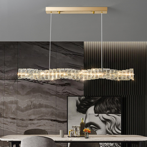 Isla de cocina, rectángulo decorativo, luz colgante de metal larga, led colgante, restaurante, bar, candelabro de cristal K9 de lujo dorado moderno - Product Image 5