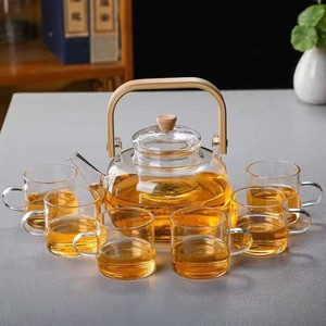 Modern Design Heat-Resistant Borosilicate Glass <strong>Teapot</strong> <strong>Set</strong> with Wooden Handle - Product Image 3