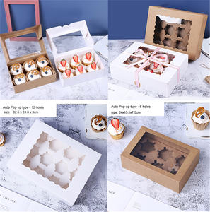 IMEE 4 6 12自動ポップアップスタイルクラフト段ボールホワイト使い捨て紙カップケーキボックスキャリアマフィンケーキボックスクリアウィンドウ付き - Product Image 3