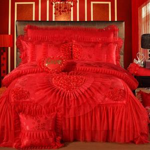 Kore avrupa tarzı lüks yorgan <span class=keywords><strong>Set</strong></span> düz renk nakış yatak etek dantel saf pamuk Ruffles tekniği ucuz taşlama - Product Image 4