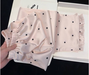 Ensemble de <span class=keywords><strong>pyjama</strong></span> en soie glacée à pois roses de style coréen doux et féminin pour le printemps et l'été, cardigan ouvert, vêtements de maison pour femmes - Product Image 4