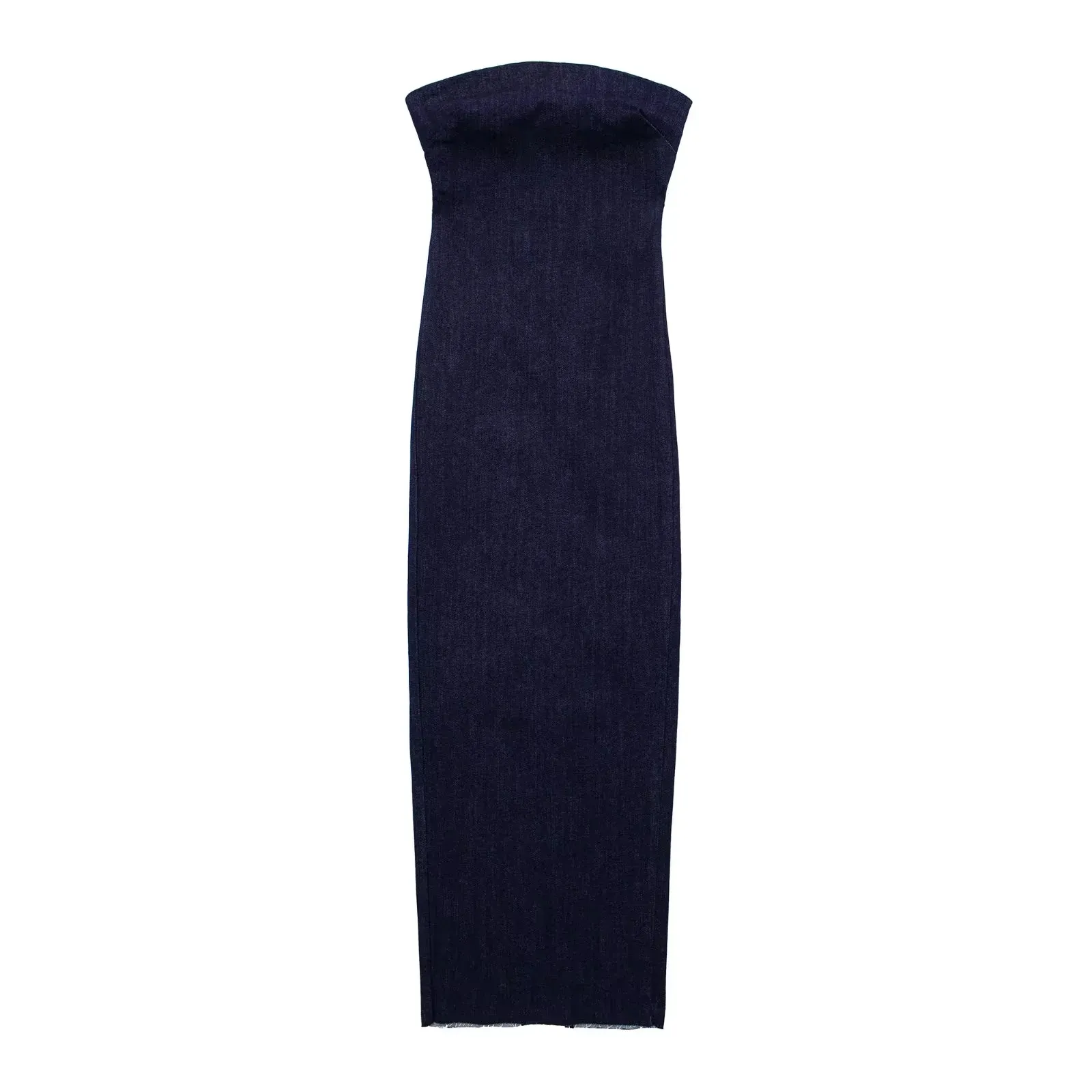 Denim deep blue color sleeveless back slit strapless casual summer elegant women dresses