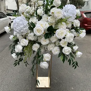 IFG Wedding Decoration Big Greenery Centerpiece White Flower Ball with Green Leaves