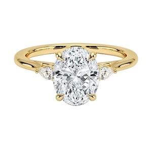 Anelli di Fidanzamento a Tre Pietre in Oro Massiccio 14k 18k con Diamante Creato in Laboratorio CVD HPHT Certificato IGI per Donna - Product Image 1
