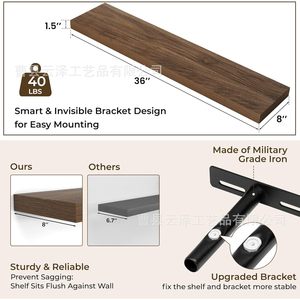 Cross-border wooden wall-mounted floating <b>shelf</b> rack for living room, <b>bedroom</b>, bathroom, and kitchen, extended storage rack - Product Image 4