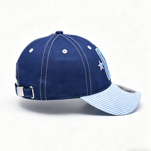 Navy Blue Striped Letter Brim 6-Panel Canvas Baseball Cap with Chenille Embroidery Casual Sporty Adjustable for Unisex - Product Image 2