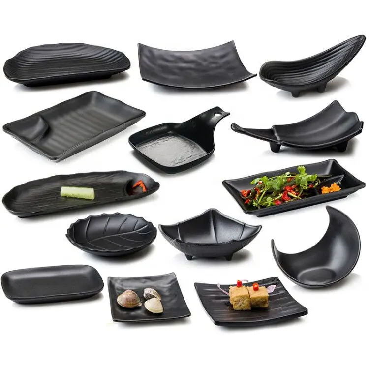 Japanese Korean Restaurant Melamine Snack Plate Hot Pot Barbecue Cheap Black Snack Appetizer Plates