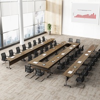 Ensemble table et chaises de réunion de bureau modernes et simples, table de formation longue pliable avec roulettes pour la formation et les discussions du personnel scolaire