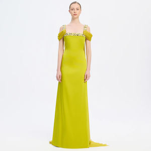 Sharon zei: SF402 Luxe Avondjurken Vierkante Kraag Strass Dames Gala Satijn Kolom Lange Jurk Concert Feest Niet Op Voorraad - Product Image 1