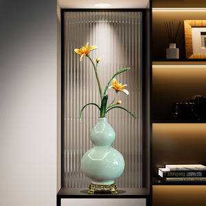 Vase de table en céladon en forme de gourde, décoration d'orchidée, ornement de style chinois pour salon, cadeau de pendaison de crémaillère - Product Image 4