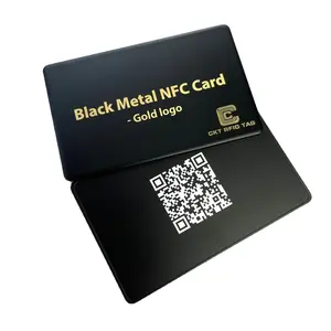 Tarjetas digitales QR negras con logotipo personalizado, tarjetas NFC con nombre de negocios oculto, color negro mate