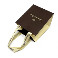 Bolsas de Regalo de Lujo con Logotipo Impreso en Dorado, Cartón Color Marfil con Asas de Cinta Personalizadas para Empaque de Joyas y Diamantes