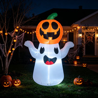 Décoration Gonflable d'Extérieur Classique d'Halloween de 1,5 m : Fantôme Tenant une Citrouille avec LED, Étanche, Mignon et Effrayant pour Jardin et Fêtes