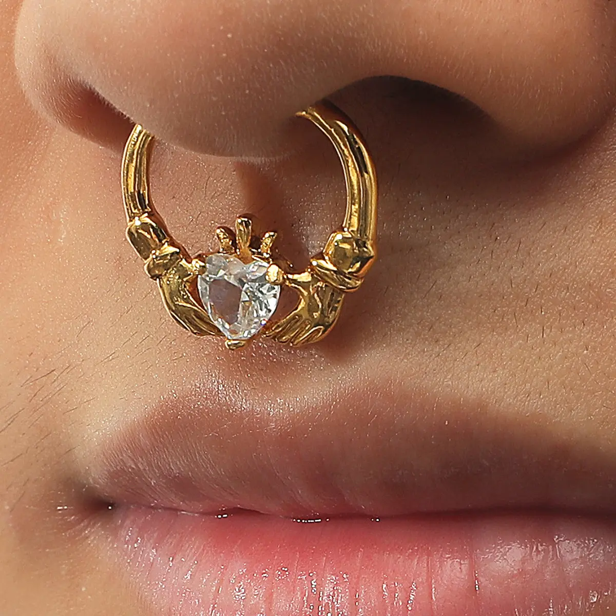 Anel de nariz falso em formato de u, amazon, venda quente, anel de nariz falso em cristal, prata dourada, não perfurada