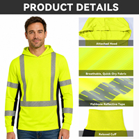 Chemise de sécurité à manches longues à haute visibilité avec capuche, conforme à la norme ANSI ISEA 107-2010, tissu respirant à séchage rapide, réfléchissant, vêtements de travail OEM unisexe