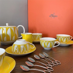 Luxury Horse Series Yellow Ceramic <b>Tea</b> Set 21-Piece Gift <b>Box</b> Packaging Bone Porcelain <b>Tea</b> Pot Cup and Saucer Food Contact Safe - Product Image 3
