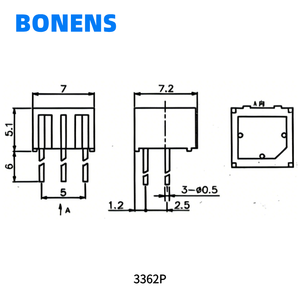 BONENS 3362P ตัวต้านทานเซอร์เมทแบบหมุนเดี่ยว 10K 10% แบบ Through-hole 0.25W - Product Image 2