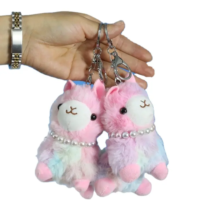 Venta al por mayor 13cm Kawaii Arco Iris Multicolor Alpaca muñeca juguete lindo Animal de peluche juguetes de peluche suave llavero niño colgante