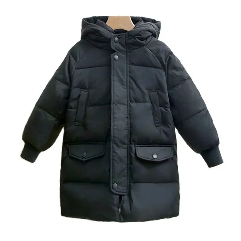 Зимние Детские удлиненные куртки для девочек, детская одежда для маленьких мальчиков модные утепленные куртки с капюшоном на белом утином пуху, От 2 до 14 лет подростковые парки, пальто