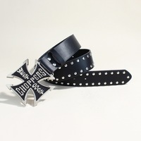 Ceinture en cuir PU à rivets punk pour femmes et hommes, style vintage West Coast Choppers, boucle en métal croix de fer, ceinture gothique rock streetwear