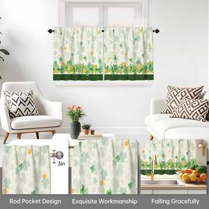Juego <span class=keywords><strong>de</strong></span> Cortinas Cortas para Ventana con Diseño <span class=keywords><strong>de</strong></span> Trébol Verde del Día <span class=keywords><strong>de</strong></span> San Patricio, Monedas Doradas y Trébol Irlandés, 2 Piezas - Product Image 4
