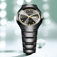 LIGE LG89267 Montre noire entièrement en céramique pour femmes Bracelet cristal Quartz analogique étanche Montre élégante Cadeau pour dames