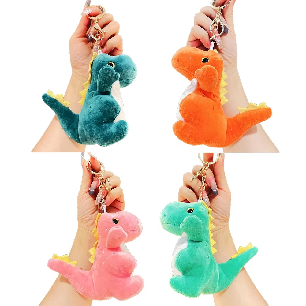 Kawaii çocuklar oyuncak yeşil dinozor peluş anahtarlık toptan ucuz
