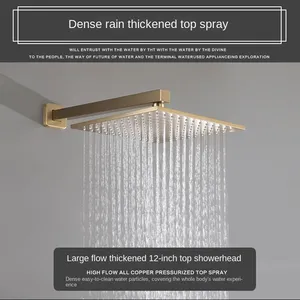 Luxury CUPC Fashion Brass Concealed Shower Waterfall Rain Bathroom 180 Rotary Square Brushed Gold Bath Shower Set