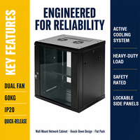 Gabinete de Red para Montaje en Pared KD Design de 19 Pulgadas, 6U 9U 12U 15U 18U, Rack de Servidor de Acero Resistente de 60 kg con Paneles Laterales con Cerradura