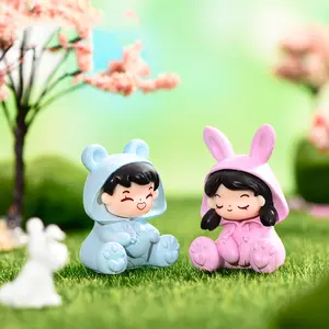Cartoon pajamas Girl + Boy Kawaii Lover Couple 3D Dollhouse Figure Gift Box Miniature Craft Ornament Figurines Car Desktop Decor
