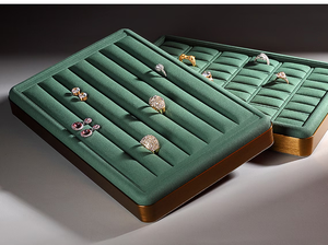Commercio all'ingrosso verde scuro in velluto di gioielli vassoio con motivo quadrato vassoio per anello bracciale collana gioielli vassoi di fascino - Product Image 6