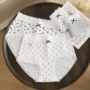 Culottes confortables pour femmes, taille haute, respirantes, douces, en tricot, avec dentelle à petites fleurs, grandes tailles, 3XL, pour femmes rondes - Product Image 1