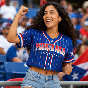 Camiseta de Béisbol de Puerto Rico Personalizada con Nombre y Número del Equipo, Ropa Deportiva Tropical con Botones, Spandex/Poliéster, Corta y Transpirable - Product Image 1