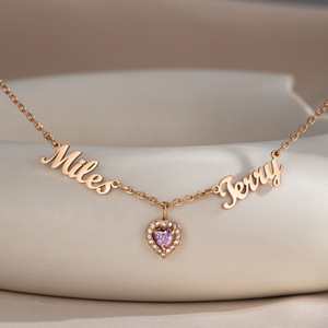 Collier personnalisé Lateefah avec plusieurs noms, cœur en diamant, pierre de naissance rubis, certification CE, cadeau pour la fête des mères - Product Image 2