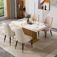 Ensemble de table et chaises de salle à manger au design nordique simple, 6 places, base en métal doré, plateau en marbre, mobilier moderne