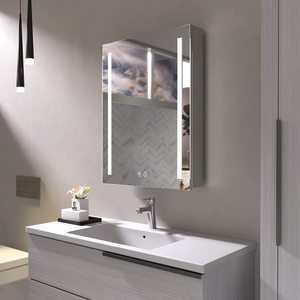 Moderno espejo de <span class=keywords><strong>baño</strong></span> <span class=keywords><strong>con</strong></span> estantes de vidrio templado interno montado en la pared de acero inoxidable <span class=keywords><strong>con</strong></span> gabinete de almacenamiento <span class=keywords><strong>y</strong></span> <span class=keywords><strong>luz</strong></span> LED - Product Image 6