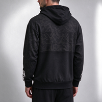 Sweat-shirt à capuche pour homme, noir, avec empiècements jacquard, logo circulaire imprimé, poche kangourou, manches longues, style streetwear, OEM ODM, vente en gros
