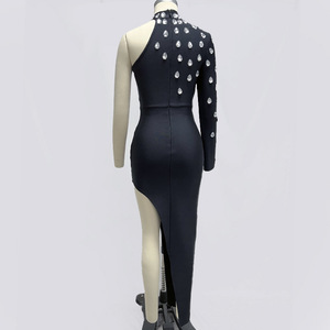 Sexy <span class=keywords><strong>Drip</strong></span> Drills <span class=keywords><strong>Ropa</strong></span> de noche Vestidos de vendaje Vestidos de fiesta Color sólido Manga larga Mujer Vestidos delgados - Product Image 5
