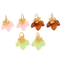 Anting Hoop Bunga Resin Gaya Vintage, Baja Anti Karat 316L PVD, Antialergi, Tahan Air, Perhiasan Fashion