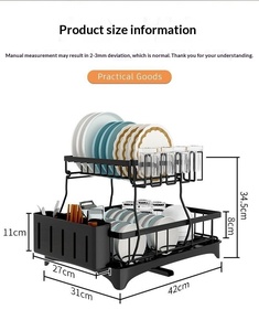 Égouttoir à vaisselle à 2 niveaux pour cuisine, à poser au-dessus <span class=keywords><strong>de</strong></span> l'évier, <span class=keywords><strong>avec</strong></span> rangement et supports - Product Image 4