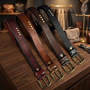 Ceinture pour homme en cuir de vachette avec boucle à ardillon en acier, style européen vintage, gravée sur mesure, imperméable, écologique, durable, robuste BS - Product Image 1