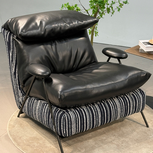 Fauteuil de salon moderne pour villa, chaise de loisirs pour chambre d'hôtel, chaise individuelle confortable en cuir avec structure métallique, mobilier d'appartement 9223 Moderne - Product Image 2